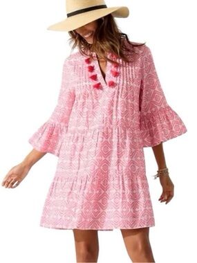 Tommy Bahama Coral & White Tassel Tiered Dress